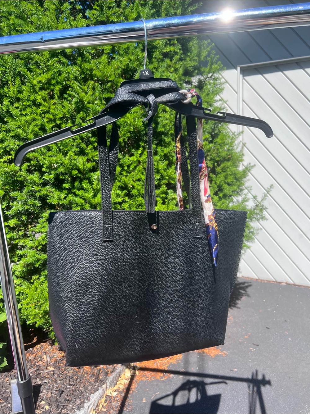 Everyday Black Pebbled Tote with Scarf Detail